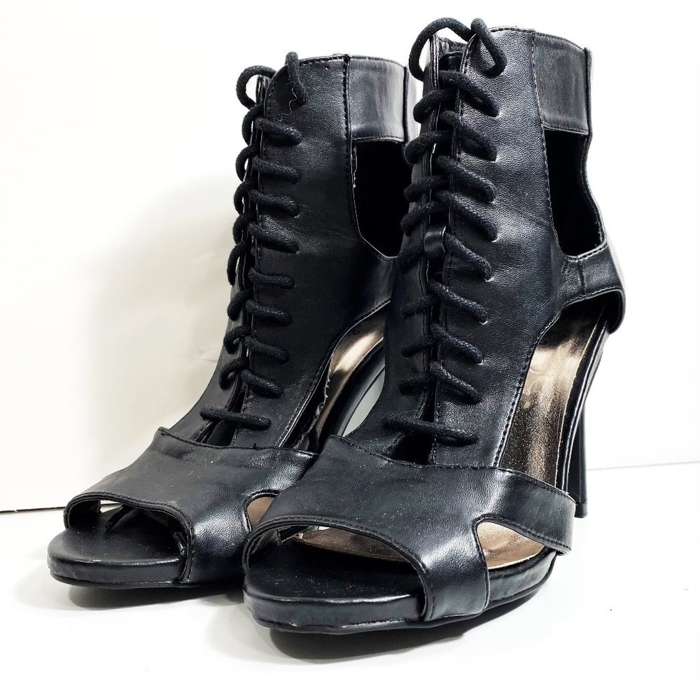 ¡3 for 30! Womens Black Leather Lace Up High Heels
